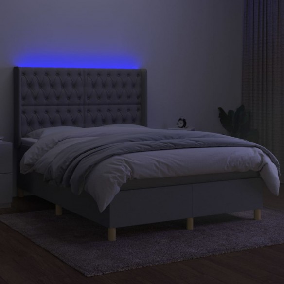 Cadre de lit matelas LED Gris clair 140x200 cm Tissu