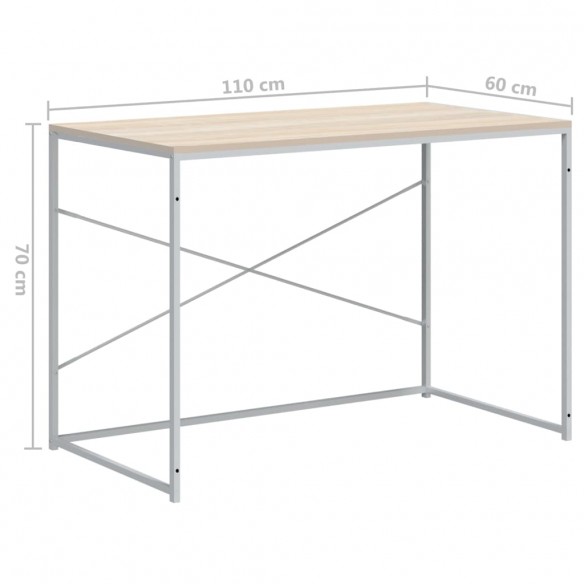 Bureau d'ordinateur Blanc et chêne 110x60x70 cm Aggloméré