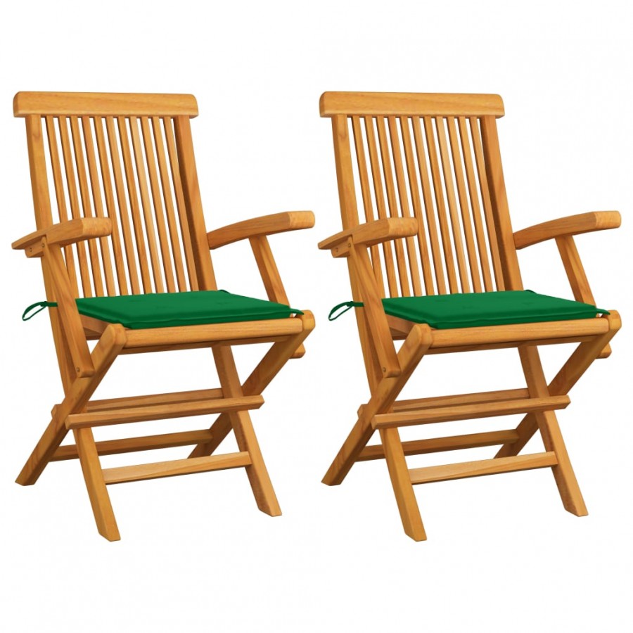 Chaises de jardin avec coussins vert 2 pcs Bois de teck massif