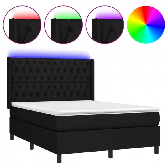 Cadre de lit matelas et LED Noir 140x190 cm Tissu