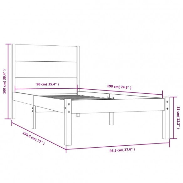 Cadre de lit bois massif 90x190 cm simple