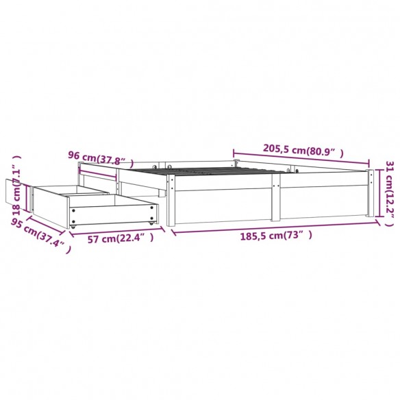 Cadre de lit avec tiroirs Blanc 180x200 cm Super King