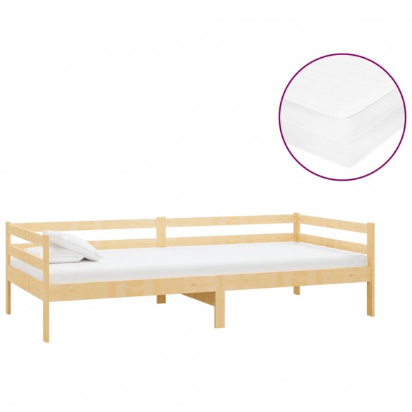 Lit de repos avec matelas 90x200 cm Bois de pin massif