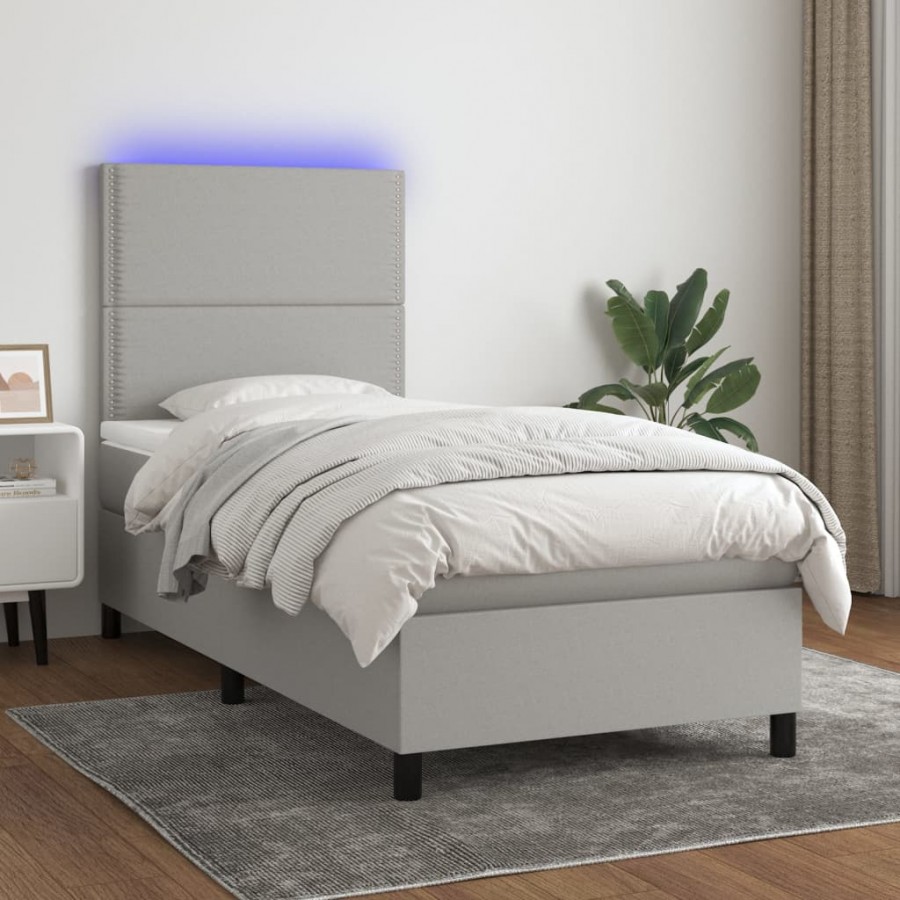 Cadre de lit et matelas et LED Gris clair 100x200 cm