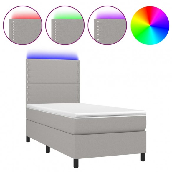 Cadre de lit et matelas et LED Gris clair 100x200 cm