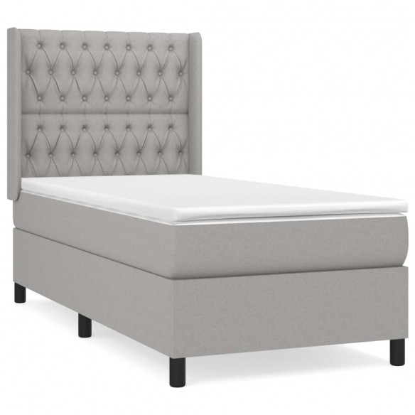 Cadre de lit avec matelas Gris clair 100x200cm Tissu