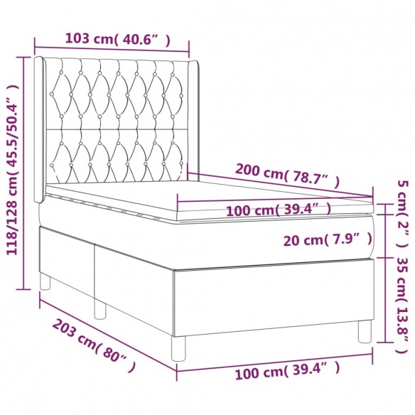 Cadre de lit avec matelas Gris clair 100x200cm Tissu