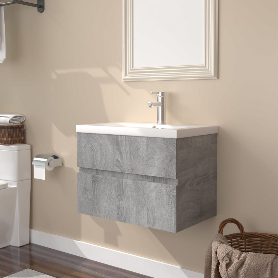 Meuble lavabo avec bassin intégré Sonoma gris Bois d'ingénierie