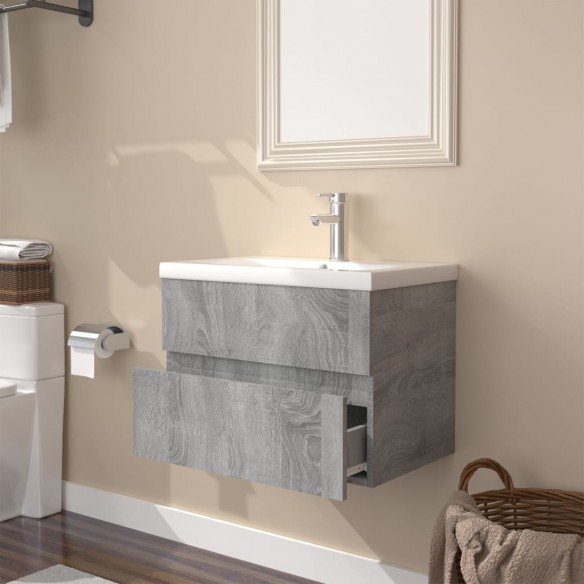 Meuble lavabo avec bassin intégré Sonoma gris Bois d'ingénierie