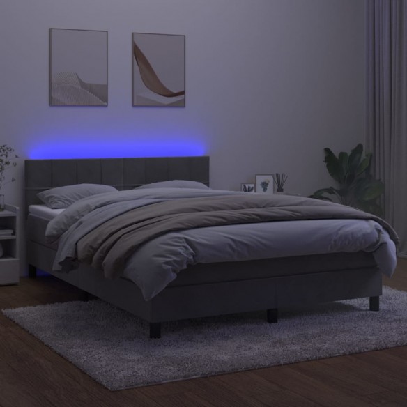 Cadre de lit avec matelas LED Gris clair 140x190 cm