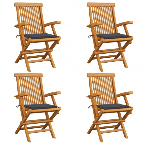 Chaises de jardin avec coussins anthracite 4 pcs Bois de teck