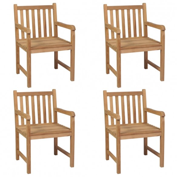 Chaises de jardin 4 pcs avec coussins blanc crème Teck solide