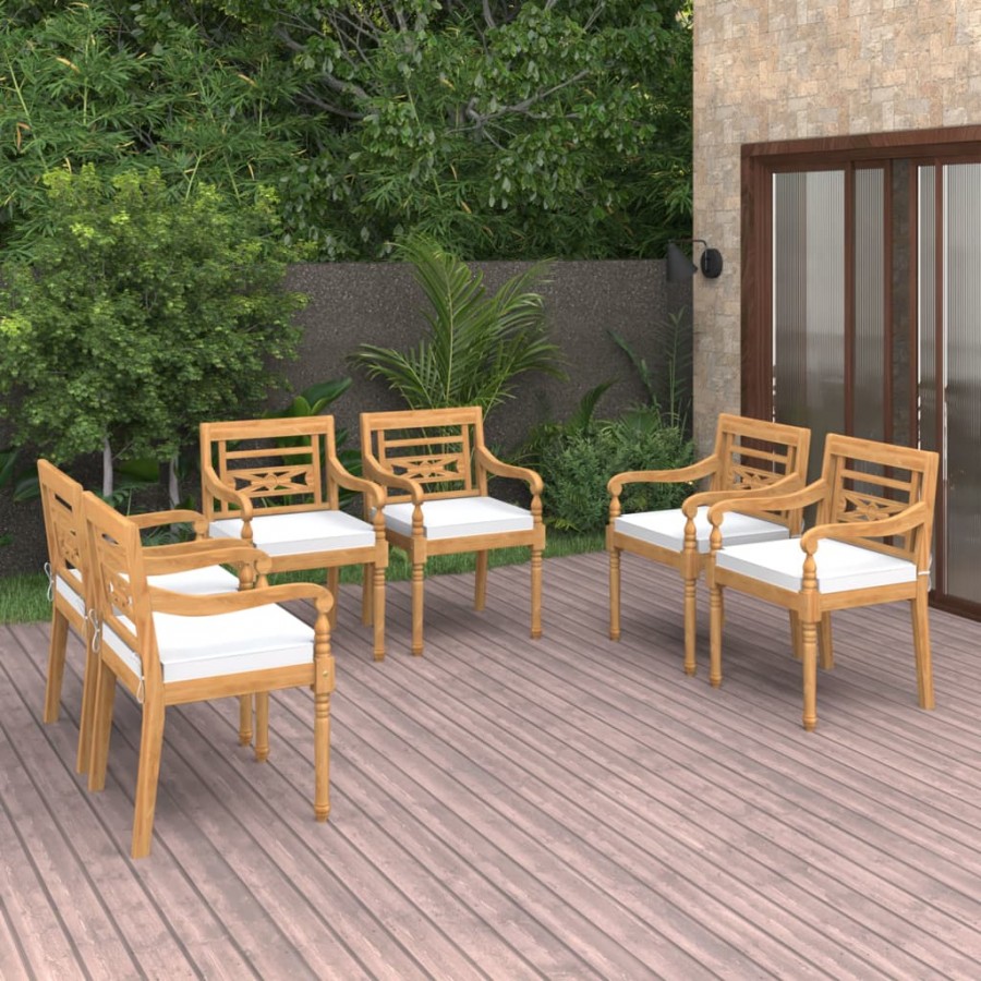 Chaises Batavia 6 pcs avec coussins Bois de teck solide