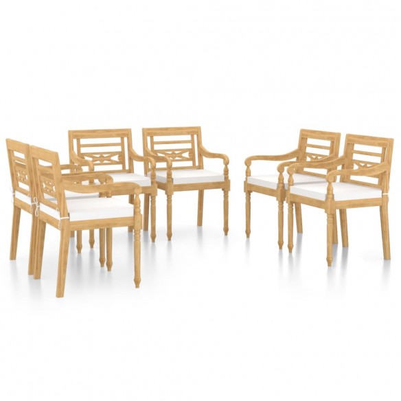 Chaises Batavia 6 pcs avec coussins Bois de teck solide