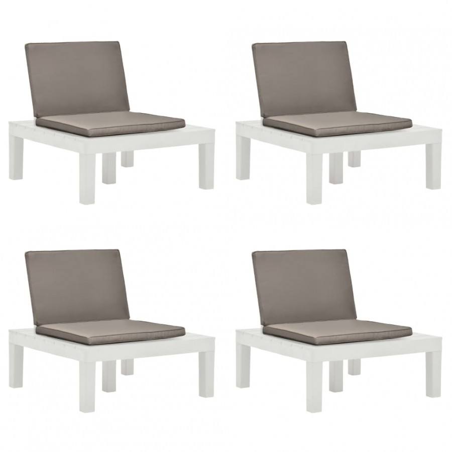 Chaises de salon de jardin et coussins 4 pcs Plastique Blanc