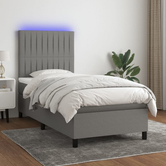 Cadre de lit avec matelas et LED Gris foncé 90x200cm