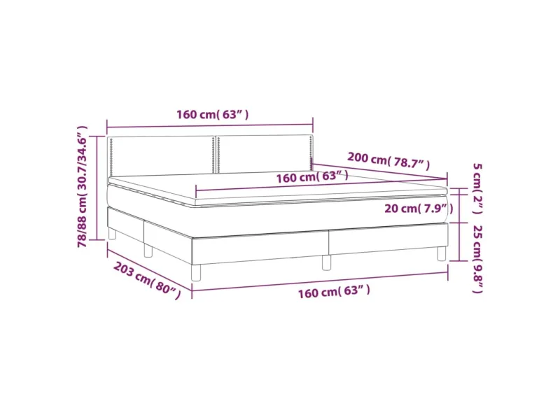 cadre de lit et matelas et LED Gris foncé 160x200 cm