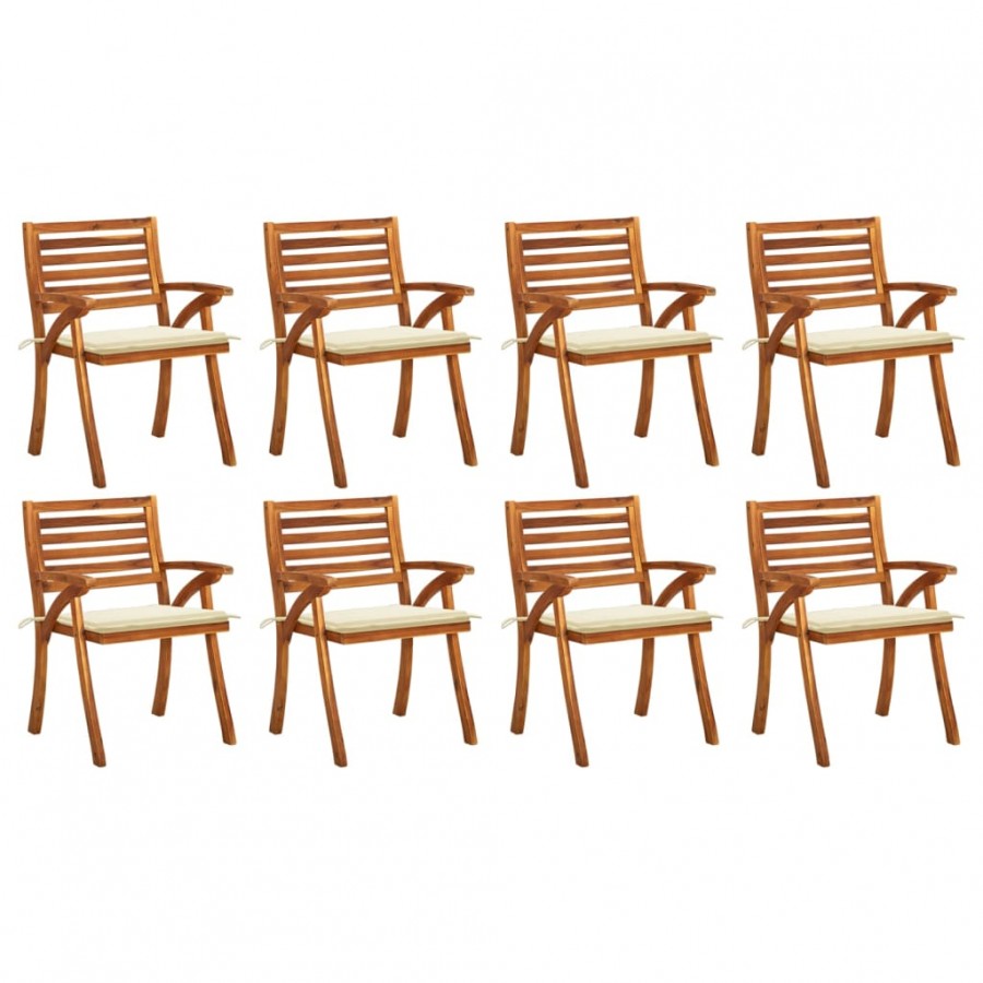 Chaises de jardin avec coussins 8 pcs Bois d'acacia solide