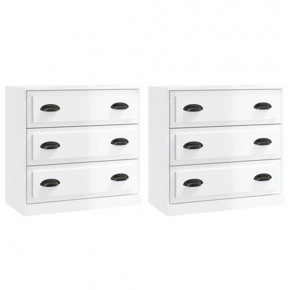 Buffets 2 pcs blanc brillant bois d'ingénierie