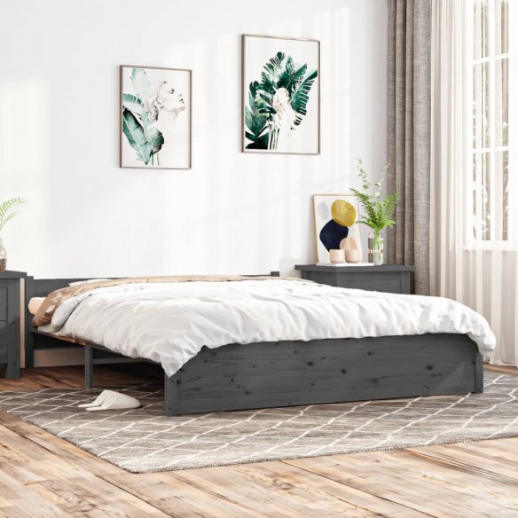 Cadre de lit Gris Bois massif 140x190 cm