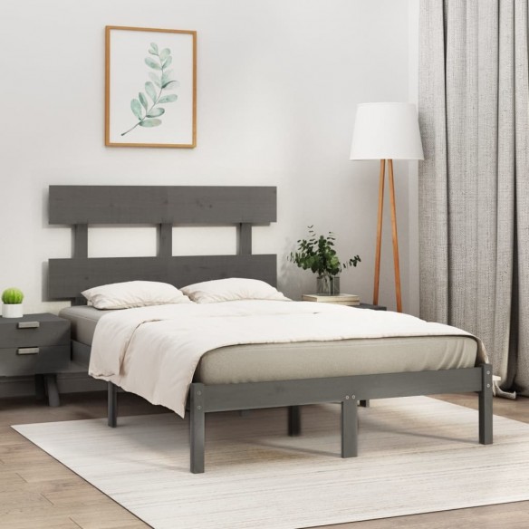 Cadre de lit Gris Bois massif 140x190 cm