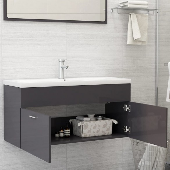 Armoire d'évier avec lavabo intégré Gris brillant Aggloméré