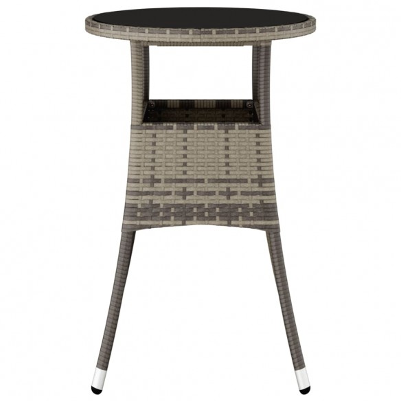 Table de jardin Ø60x75 cm Verre trempé/résine tressée Gris