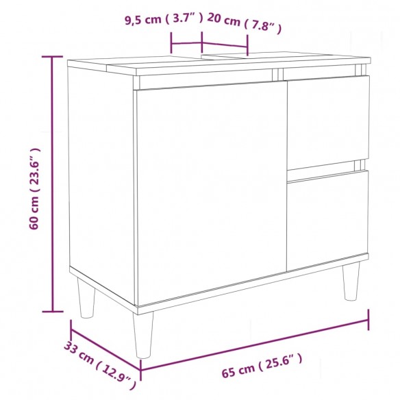 Armoire de bain sonoma gris 65x33x60 cm bois d'ingénierie