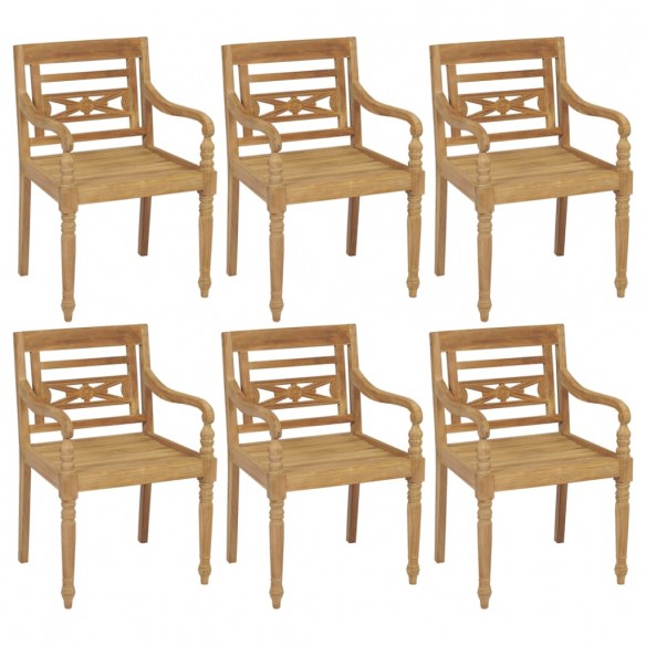 Chaises Batavia avec coussins 6 pcs Bois de teck solide