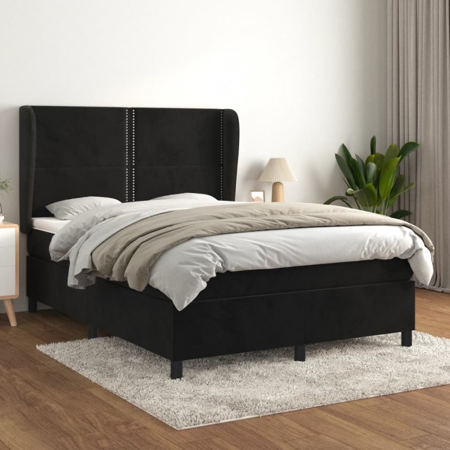 Cadre de lit avec matelas Noir 140x200 cm Velours