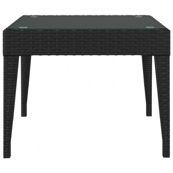 Table d'appoint noir 50x50x38 cm poly rotin et verre trempé