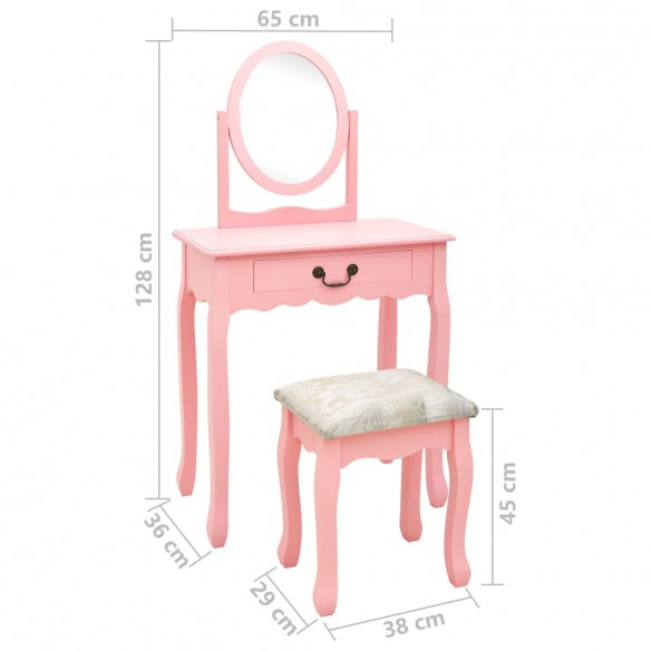 Coiffeuse et tabouret Rose 65x36x128 cm Bois de paulownia MDF