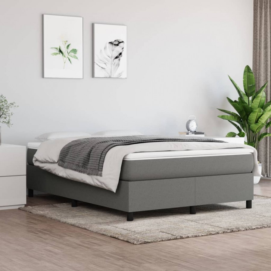 Cadre de lit avec matelas Gris foncé 140x190cm Tissu