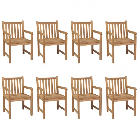 Chaises de jardin 8 pcs avec coussins blanc crème Teck solide