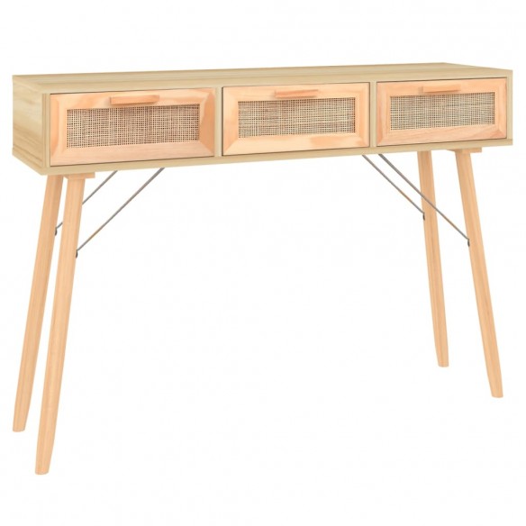 Table console Marron 105x30x75cm Bois massif pin /rotin naturel