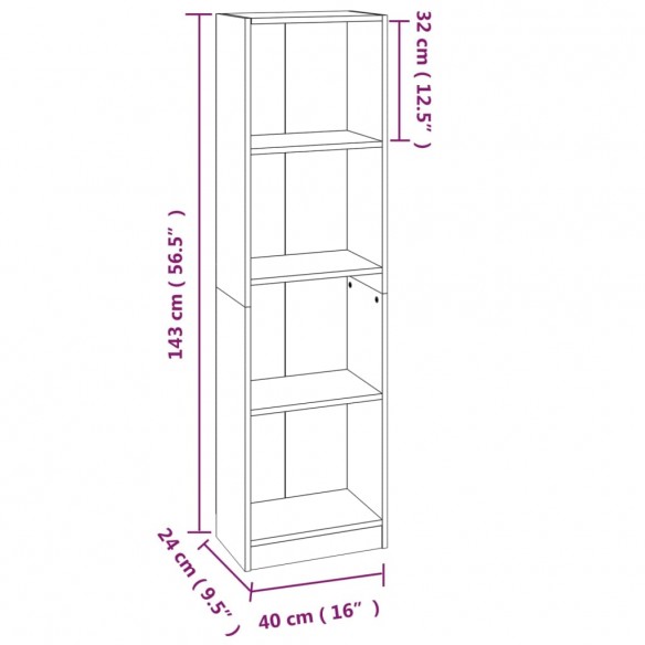 Bibliothèque 4 niveaux Chêne fumé 40x24x143cm Bois d'ingénierie