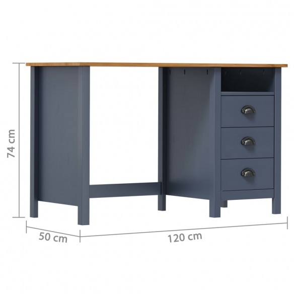 Bureau Hill avec 3 tiroirs Gris 120x50x74 cm Pin solide