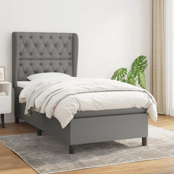 Cadre de lit avec matelas Gris foncé 80x200 cm Tissu