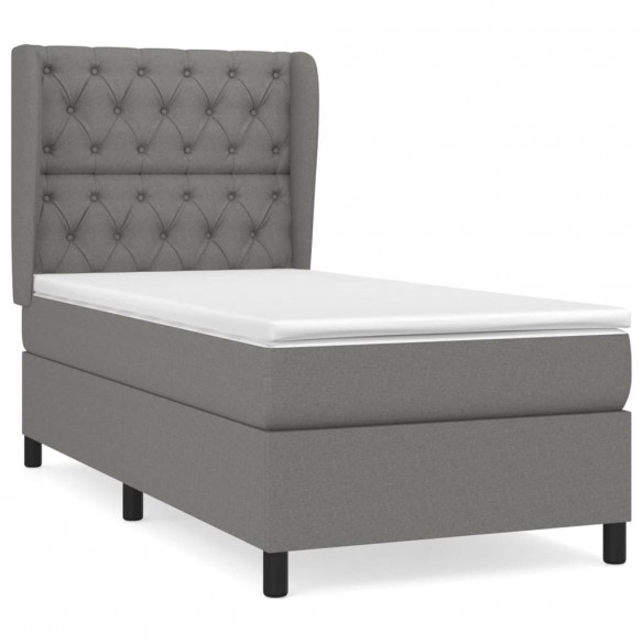 Cadre de lit avec matelas Gris foncé 80x200 cm Tissu