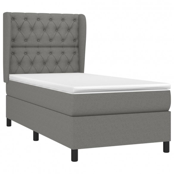 Cadre de lit avec matelas Gris foncé 80x200 cm Tissu