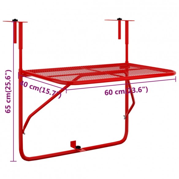 Table de balcon Rouge 60x40 cm Acier