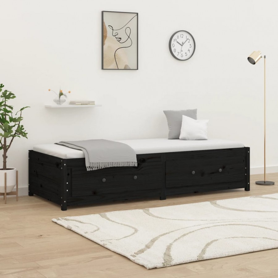 Lit de jour Noir 75x190 cm Petit simple Bois de pin massif