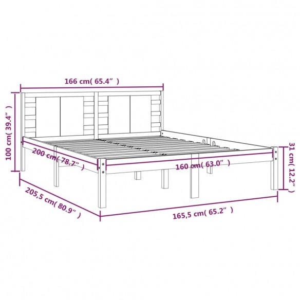 Cadre de lit Blanc Bois de pin massif 160x200 cm