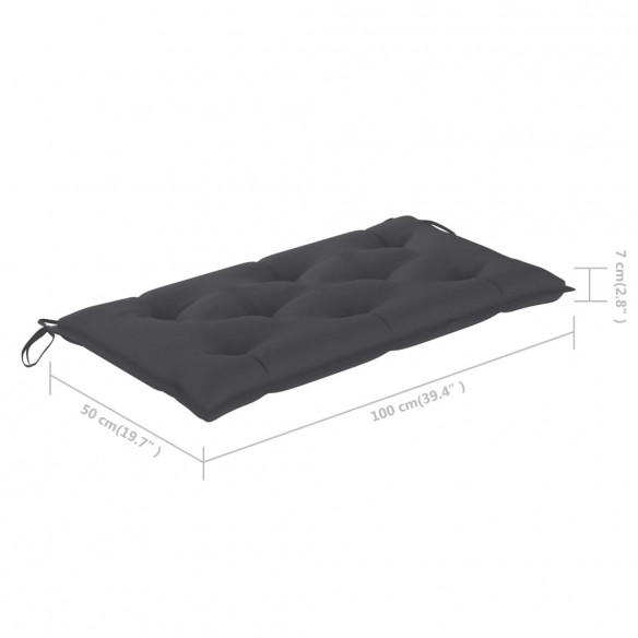 Banc de jardin et coussin anthracite 112 cm Bois de teck massif