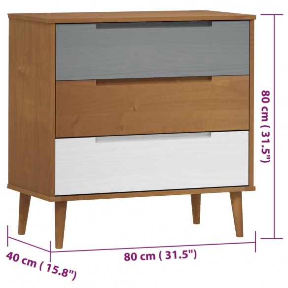 Commode MOLDE Marron 80x40x80 cm Bois de pin solide