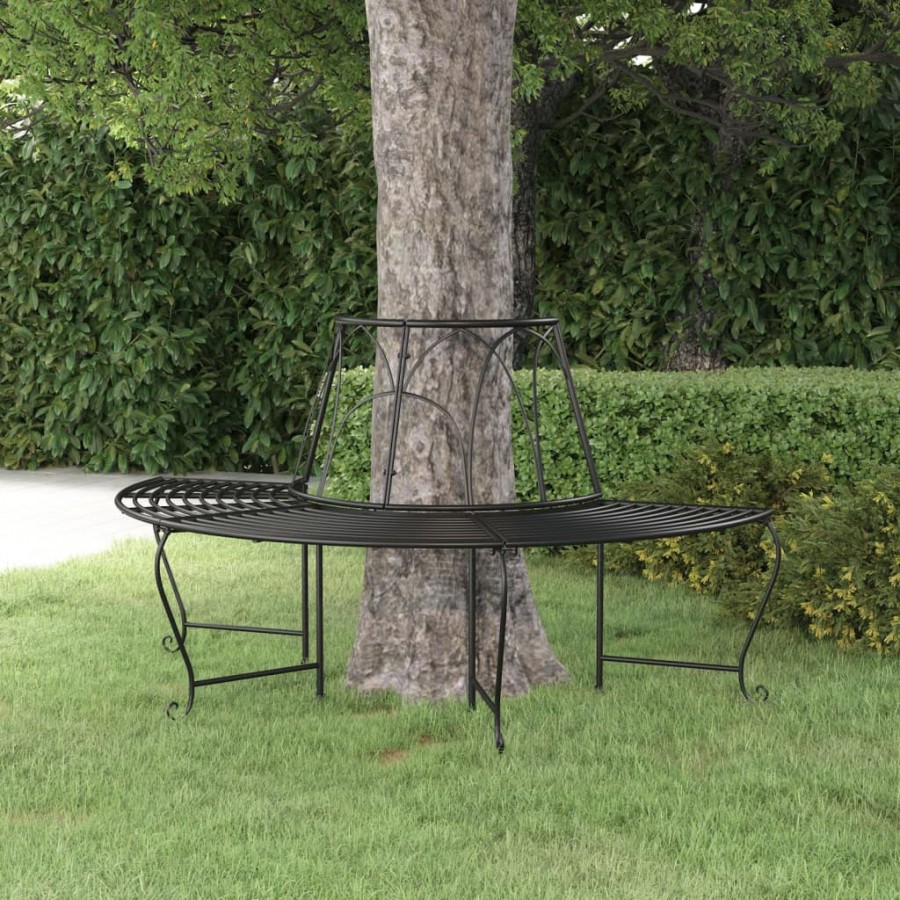 Banc demi-circulaire tour d'arbre Ø159 cm Noir Acier