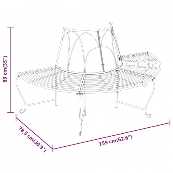 Banc demi-circulaire tour d'arbre Ø159 cm Noir Acier