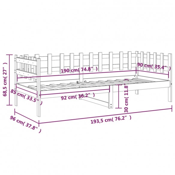 Lit de jour 90x190 cm Bois de pin massif