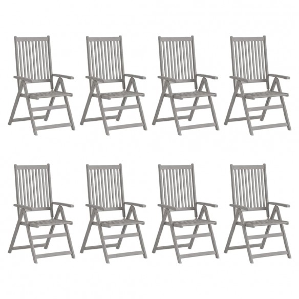 Chaises inclinables de jardin avec coussins 8 pcs Gris Acacia