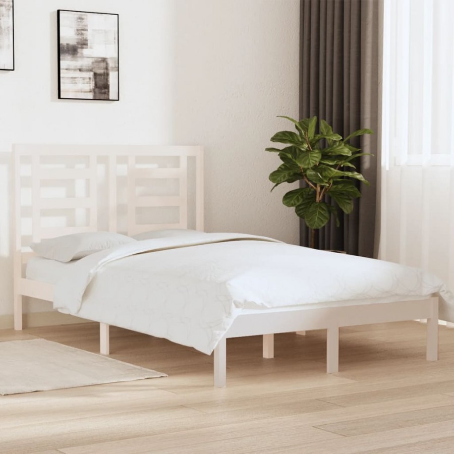 Cadre de lit Blanc Bois massif 120x190 cm Petit Double